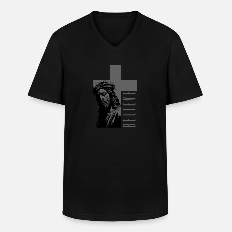 Jesus - Believe: Starkes Glaubens-Design - Männer-T-Shirt mit V-Ausschnitt - Schwarz