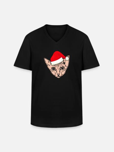 Christmas Santa Sphynx Cat - Men's V-Neck T-Shirt - black