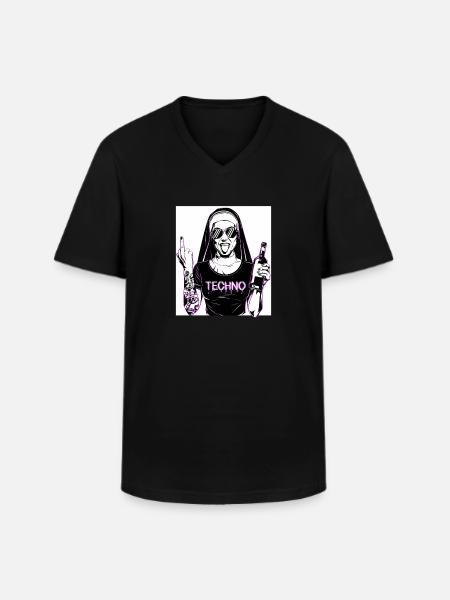 Rebellious Nun Techno Party Hardstyle - Men's V-Neck T-Shirt - black