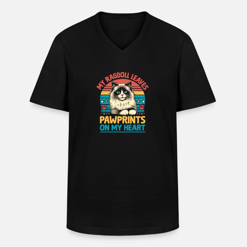 Min Ragdoll Lämnar Tassavtryck På Mitt Hjärta Ragdolls - T-shirt med V-ringning herr - svart