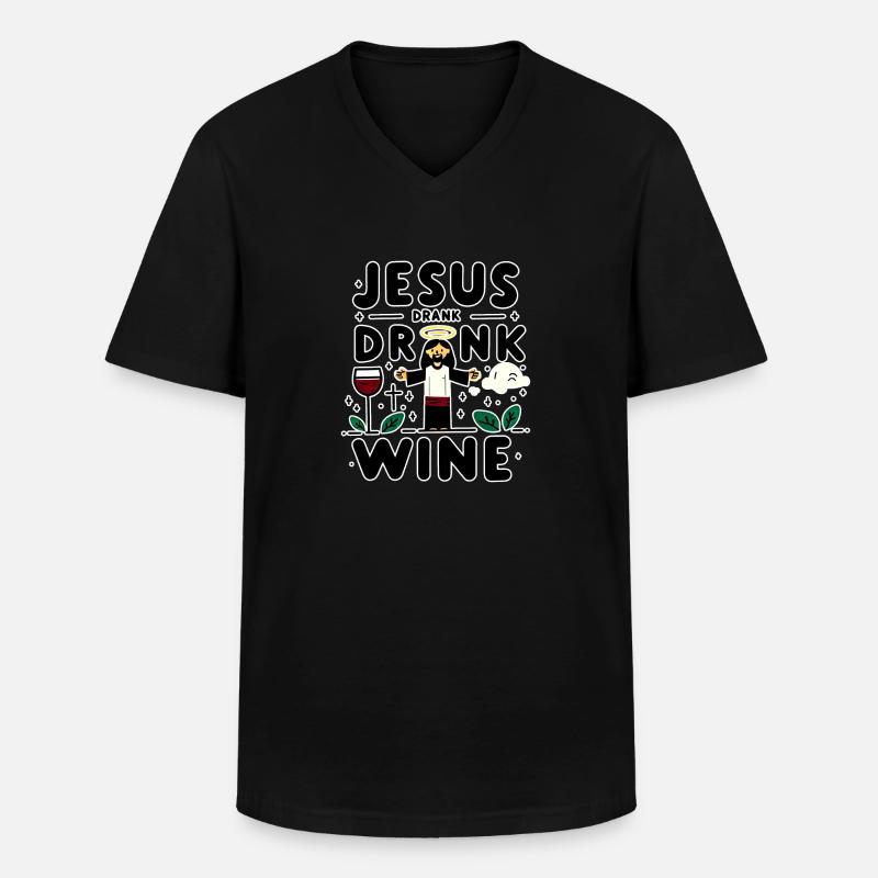 Jesus Drank Wine 7 - Männer-T-Shirt mit V-Ausschnitt - Schwarz