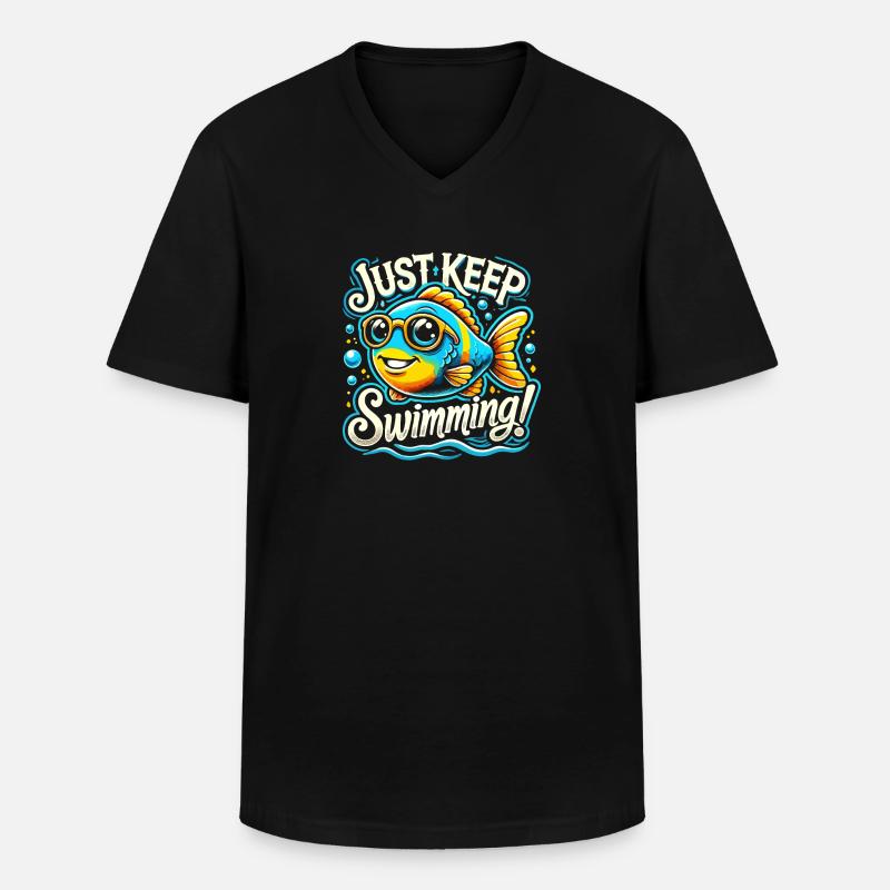 Einfach weiterschwimmen - Männer-T-Shirt mit V-Ausschnitt - Schwarz