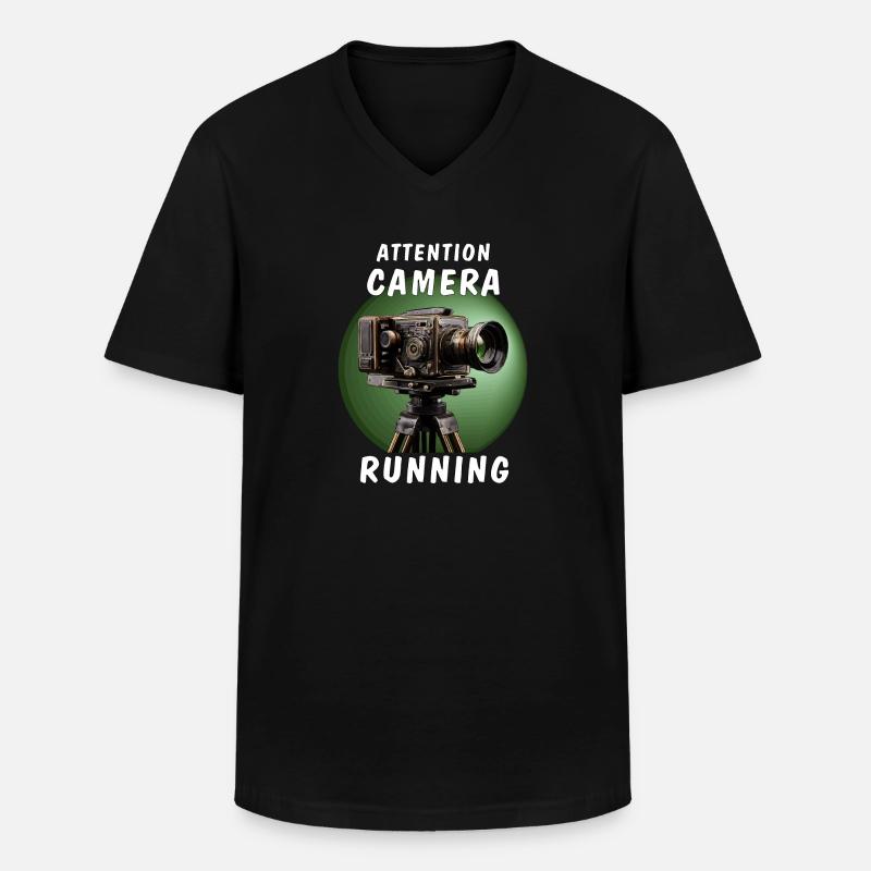 ATTENTION CAMERA RUNNING - Männer-T-Shirt mit V-Ausschnitt - Schwarz