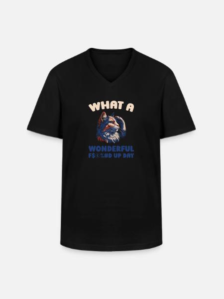 Cat Fucked Up Day - Men's V-Neck T-Shirt - black