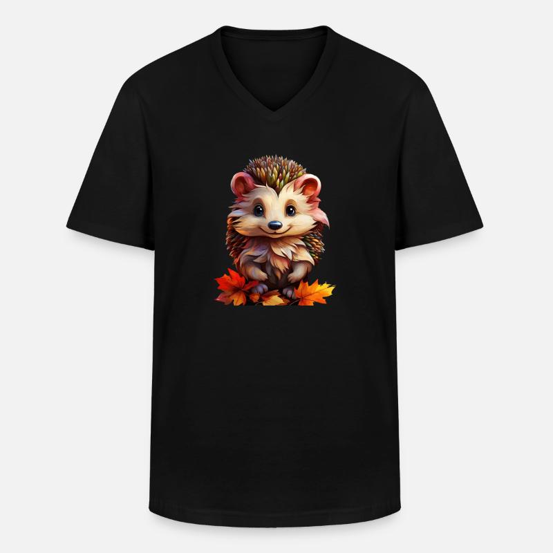 IGEL HERBSTLAUB - Männer-T-Shirt mit V-Ausschnitt - Schwarz