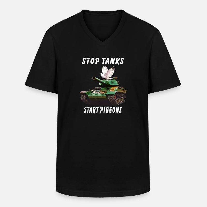STOP TANKS START PIGEONS - Männer-T-Shirt mit V-Ausschnitt - Schwarz