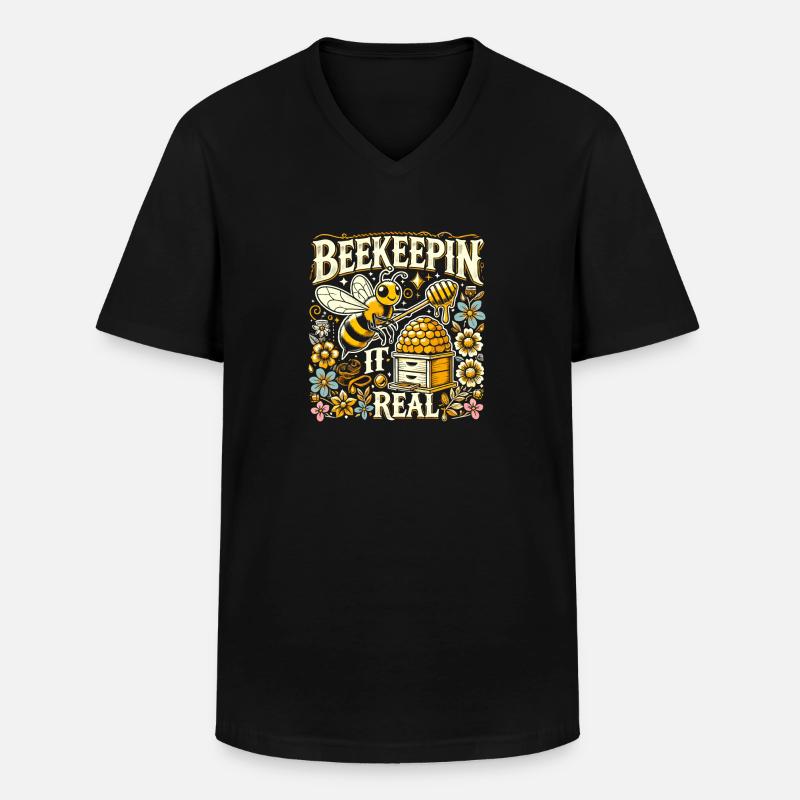 Echte Imkerei - Männer-T-Shirt mit V-Ausschnitt - Schwarz