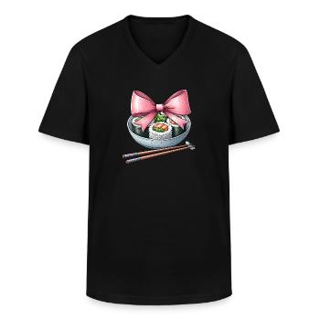 Coquette noeud sushi cuisine japonaise ruban rose - T-shirt col V Homme - noir - Devant - AI Model Male 178 dark (178cm)