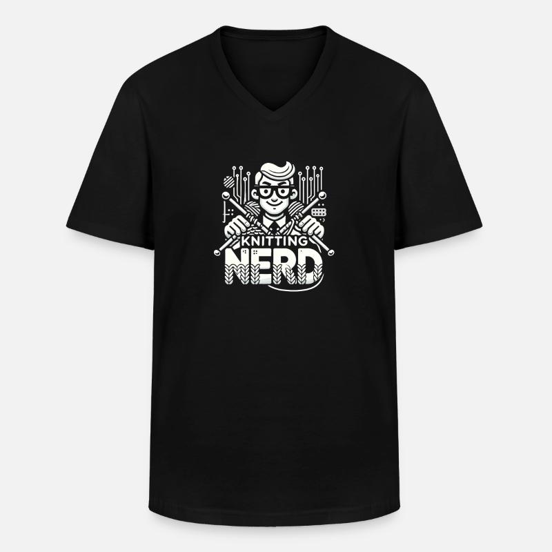 Strick-Nerd - Männer-T-Shirt mit V-Ausschnitt - Schwarz