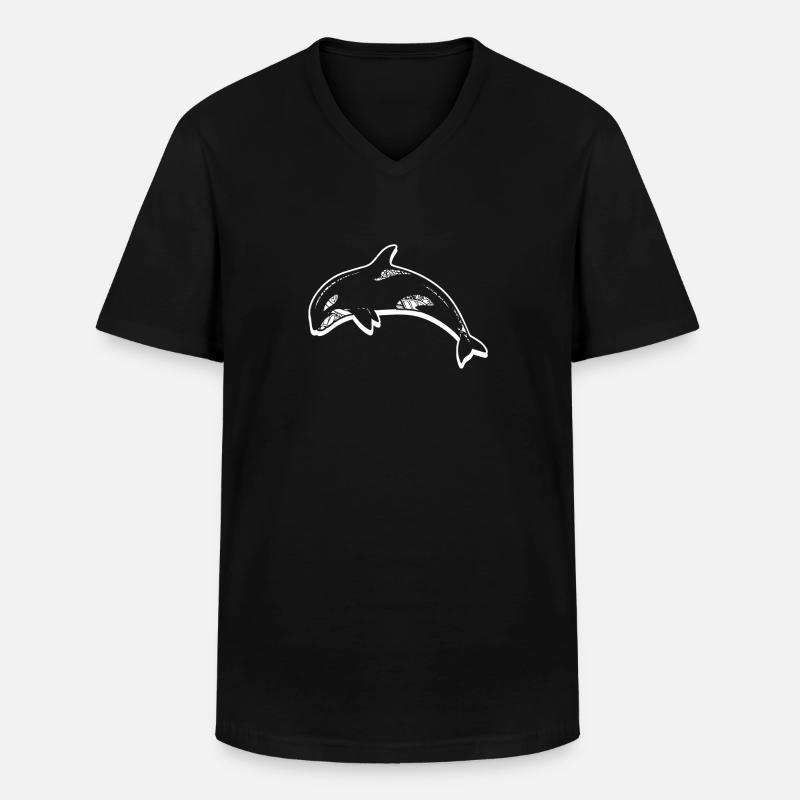 Killer Whale Floral Pattern - Men's V-Neck T-Shirt - black