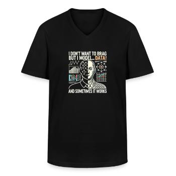 Ich will nicht prahlen, aber ich modelliere - Männer-T-Shirt mit V-Ausschnitt - Schwarz - Vorne - AI Model Male 178 dark (178cm)