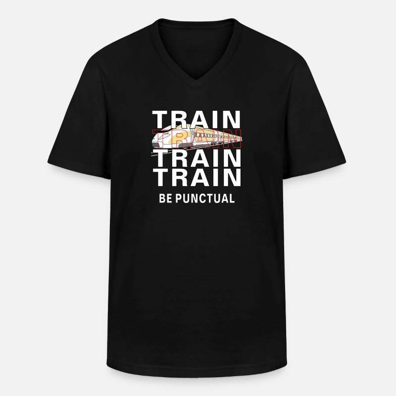 ZUG TRAIN BE PUNCTUAL - Männer-T-Shirt mit V-Ausschnitt - Schwarz