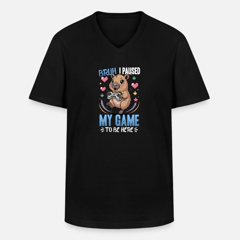 Capybara Gamer Gaming - T-shirt col V Homme - noir