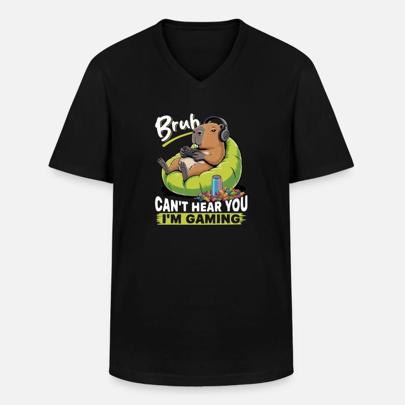 Capybara Gamer Gaming - Männer-T-Shirt mit V-Ausschnitt - Schwarz