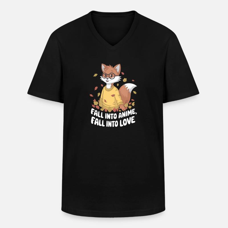 Fall Into Anime Fox Design - Männer-T-Shirt mit V-Ausschnitt - Schwarz