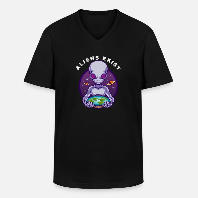 Alien Holding Earth - Männer-T-Shirt mit V-Ausschnitt - Schwarz