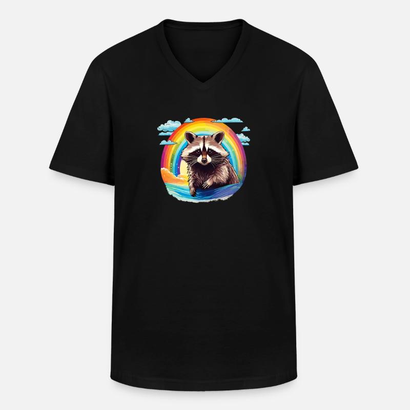 WASCHBÄR REGENBOGEN - Männer-T-Shirt mit V-Ausschnitt - Schwarz