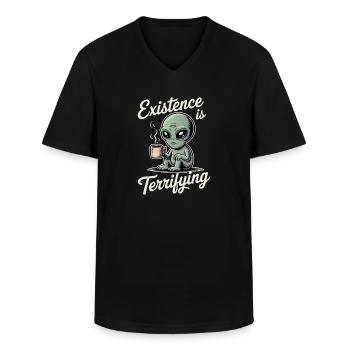 Die Existenz ist erschreckend lustig Alien UFO Kaffee - Männer-T-Shirt mit V-Ausschnitt - Schwarz - Vorne - AI Model Male 178 dark (178cm)