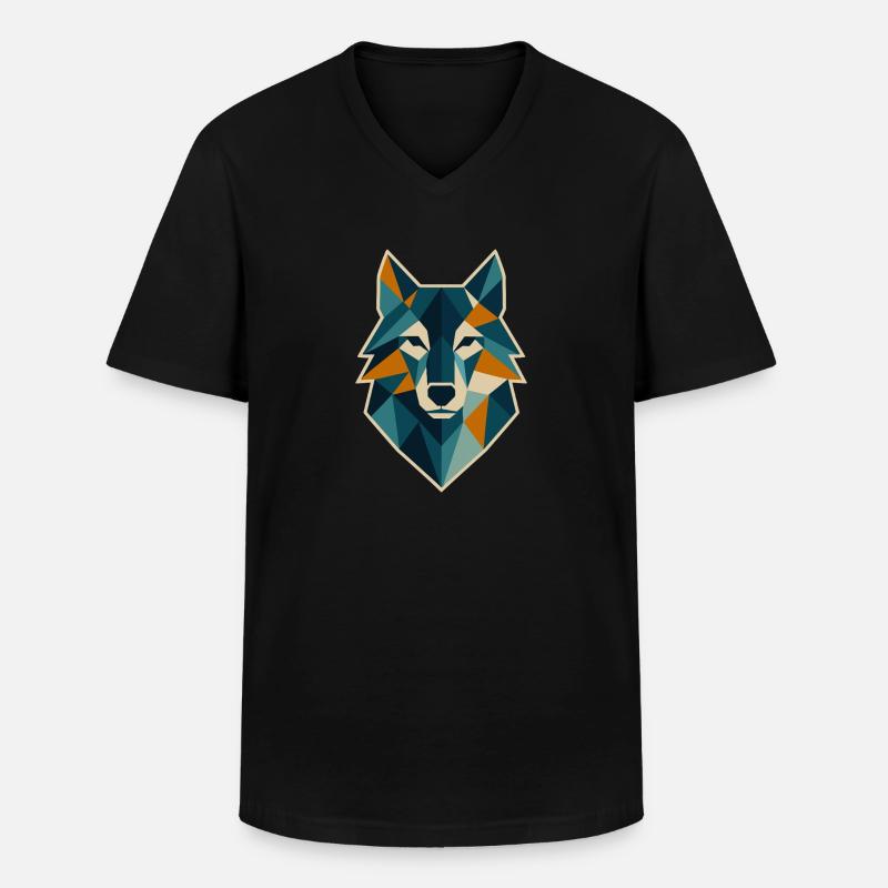 Geometrischer Wolfskopf Polygon Stil - Männer-T-Shirt mit V-Ausschnitt - Schwarz