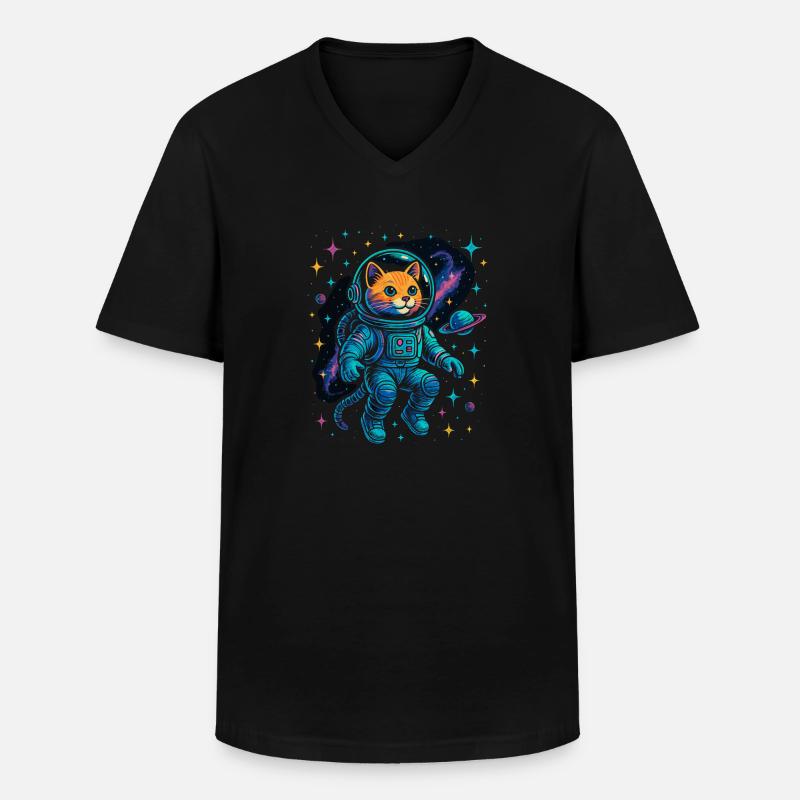 Chat de l’espace - Chat astronaute - T-shirt col V Homme - noir