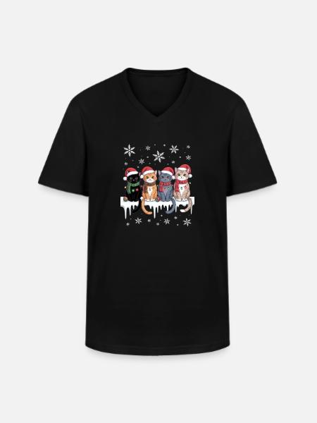 Chat mignon renne Noël - T-shirt col V Homme - noir
