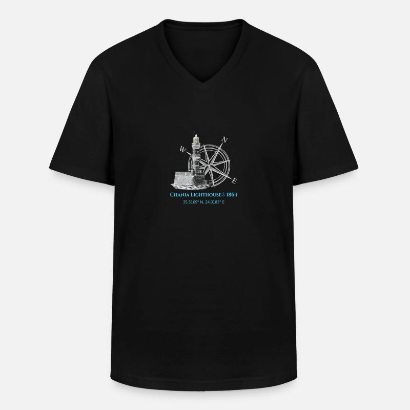 Kreta Hafen Leuchtturm Design - Männer-T-Shirt mit V-Ausschnitt - Schwarz