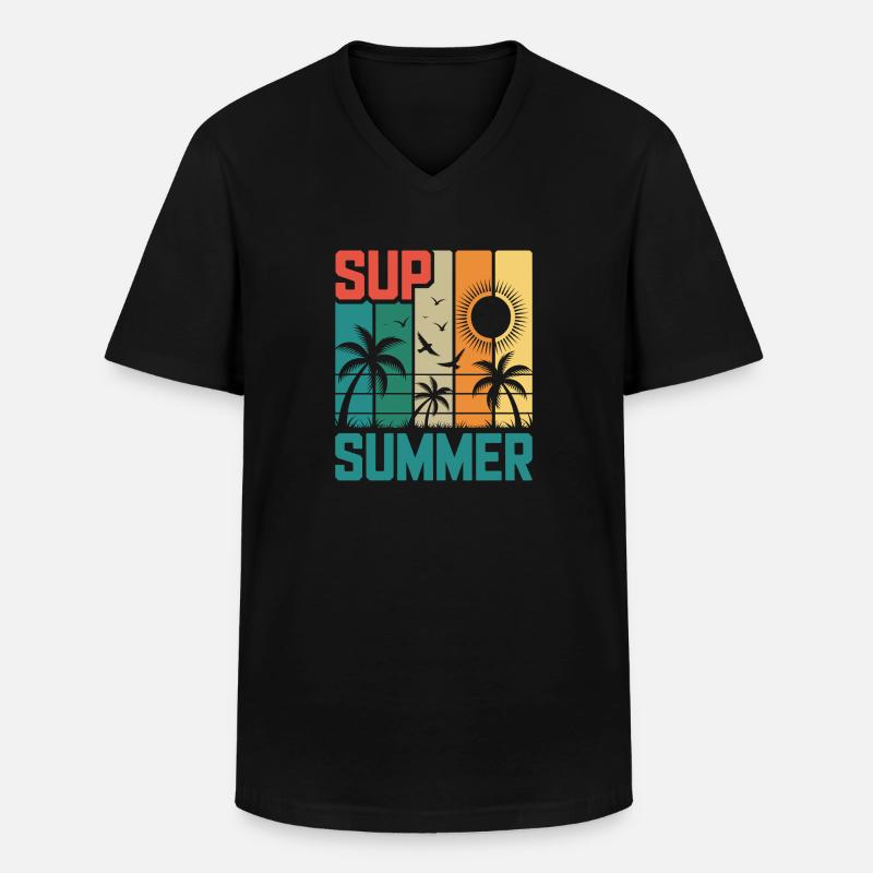 SUP summer - Palmen & Strand - Männer-T-Shirt mit V-Ausschnitt - Schwarz