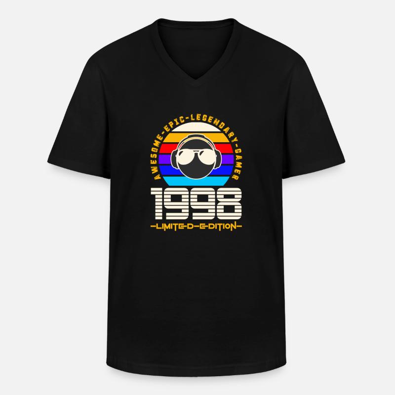 1998 - Männer-T-Shirt mit V-Ausschnitt - Schwarz