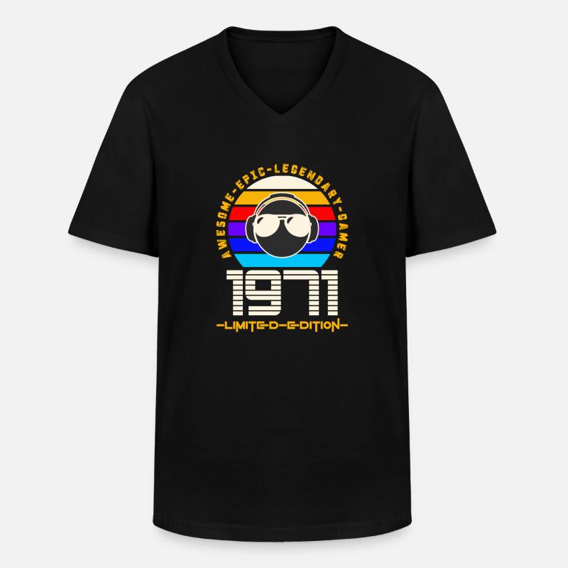 1971 - Männer-T-Shirt mit V-Ausschnitt - Schwarz