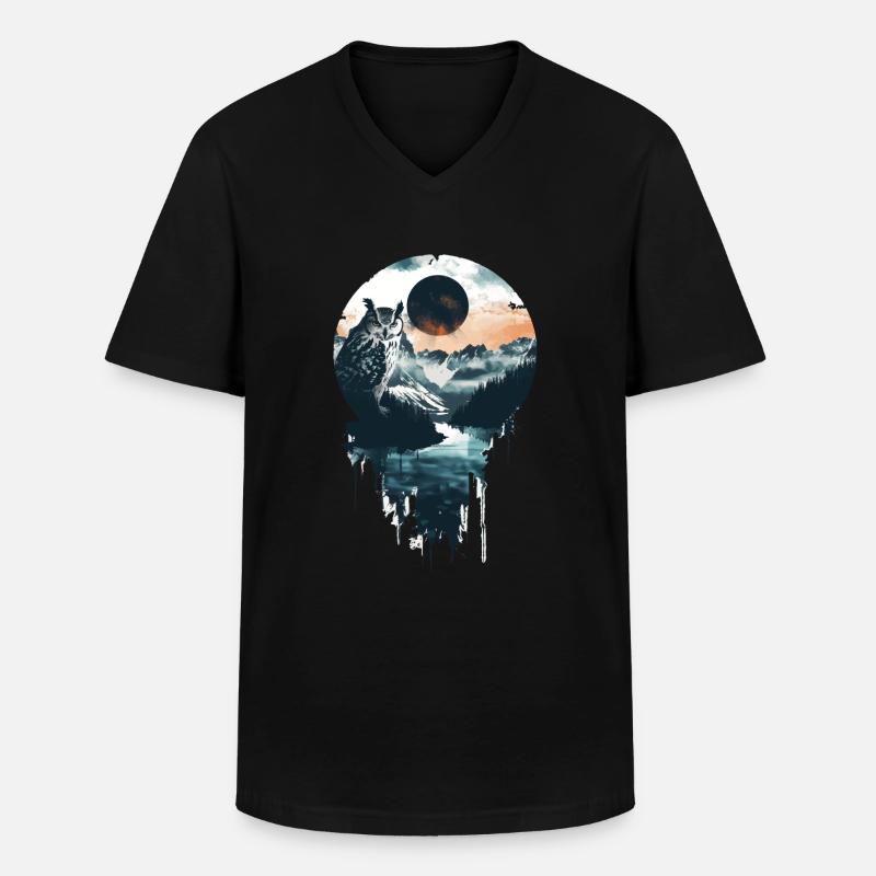 Eule - Männer-T-Shirt mit V-Ausschnitt - Schwarz