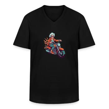 Coole alte Biker Oma - Motorrad Omi - Männer-T-Shirt mit V-Ausschnitt - Schwarz - Vorne - AI Model Male 178 dark (178cm)