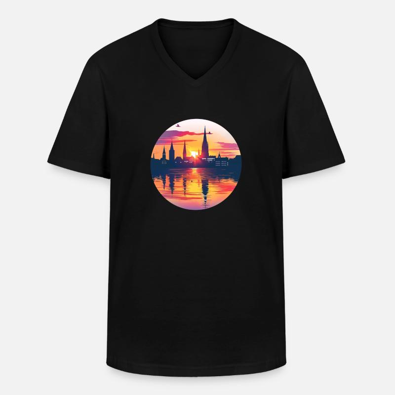 Bielefeld Skyline - Männer-T-Shirt mit V-Ausschnitt - Schwarz
