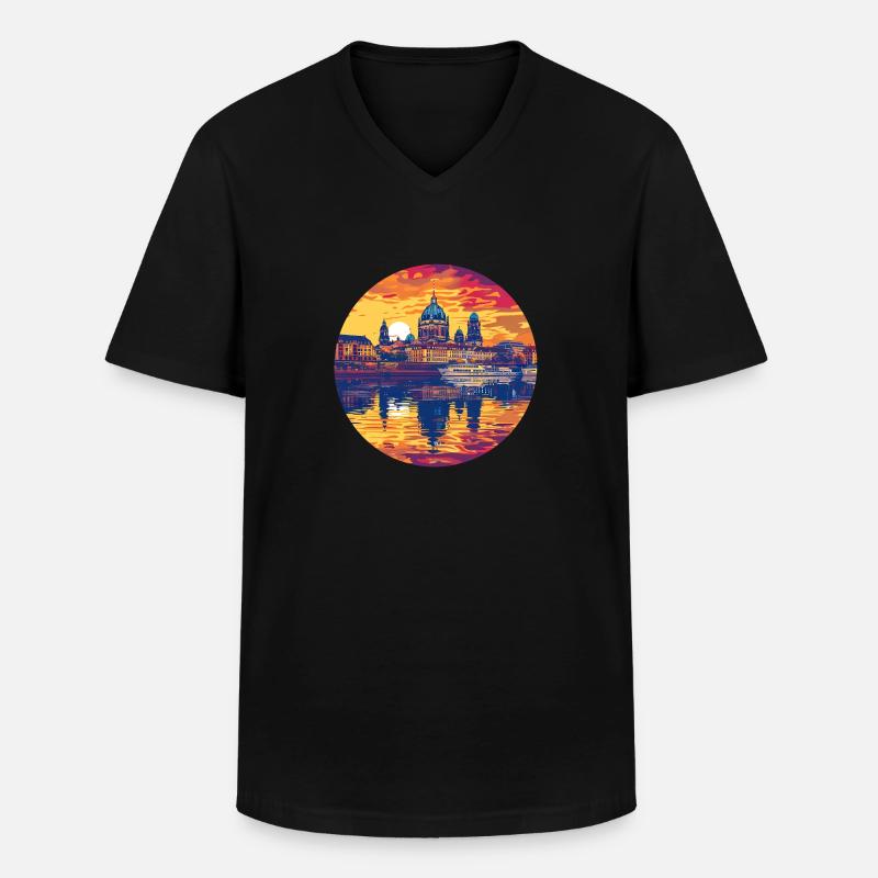 Dresden Skyline - Männer-T-Shirt mit V-Ausschnitt - Schwarz