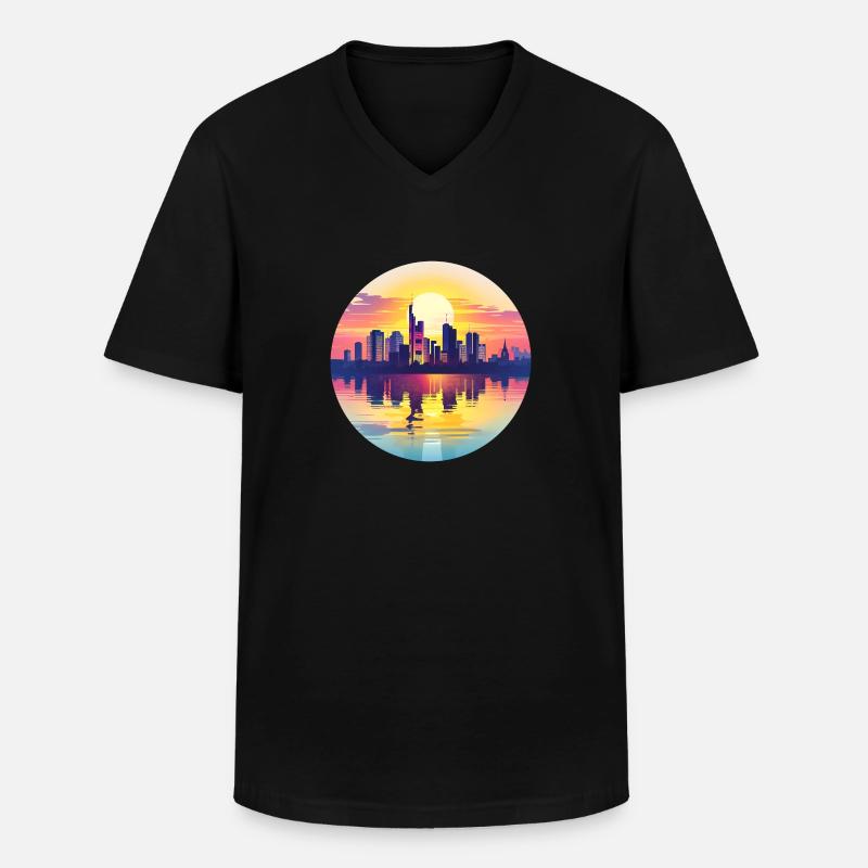 Frankfurt Skyline - Männer-T-Shirt mit V-Ausschnitt - Schwarz