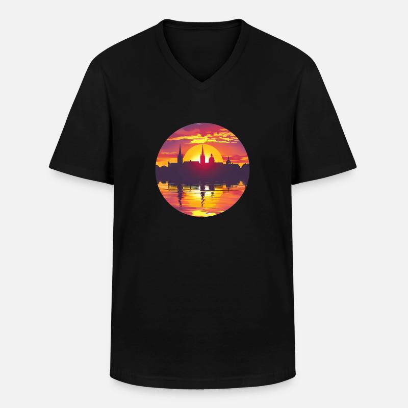 Furth Skyline - Männer-T-Shirt mit V-Ausschnitt - Schwarz