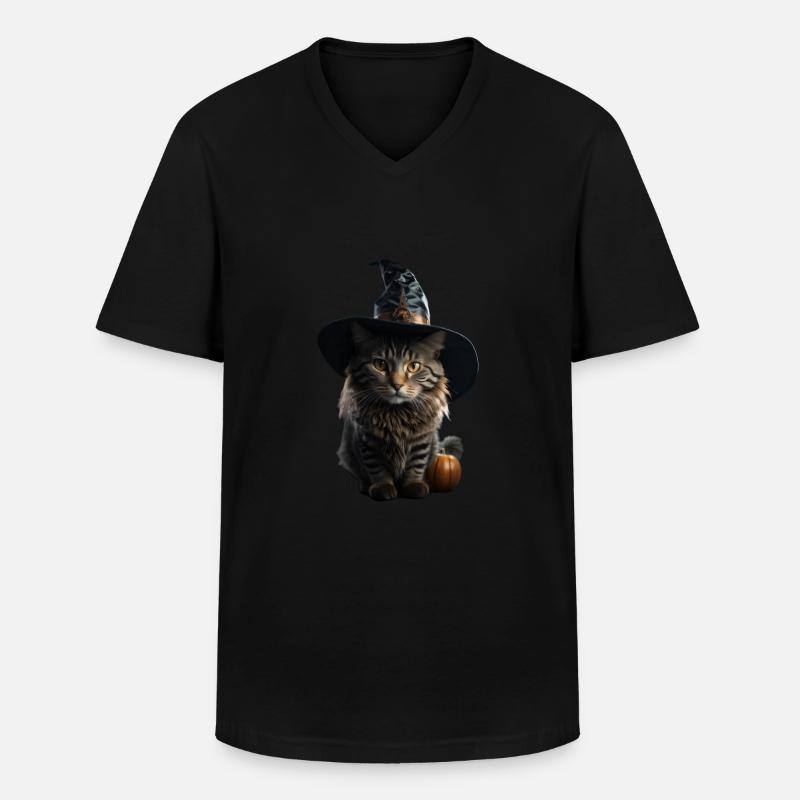 Witch Cat Halloween - Men's V-Neck T-Shirt - black