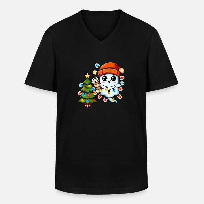 Weihnachtsgeist Lichterkette Weihnachtsbaum - Männer-T-Shirt mit V-Ausschnitt - Schwarz