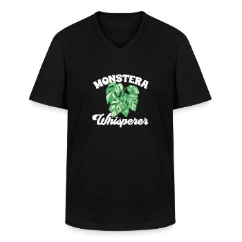 Monstera Deliciosa Albo Plante d’intérieur botanique - T-shirt col V Homme - noir - Devant - AI Model Male 178 dark (178cm)