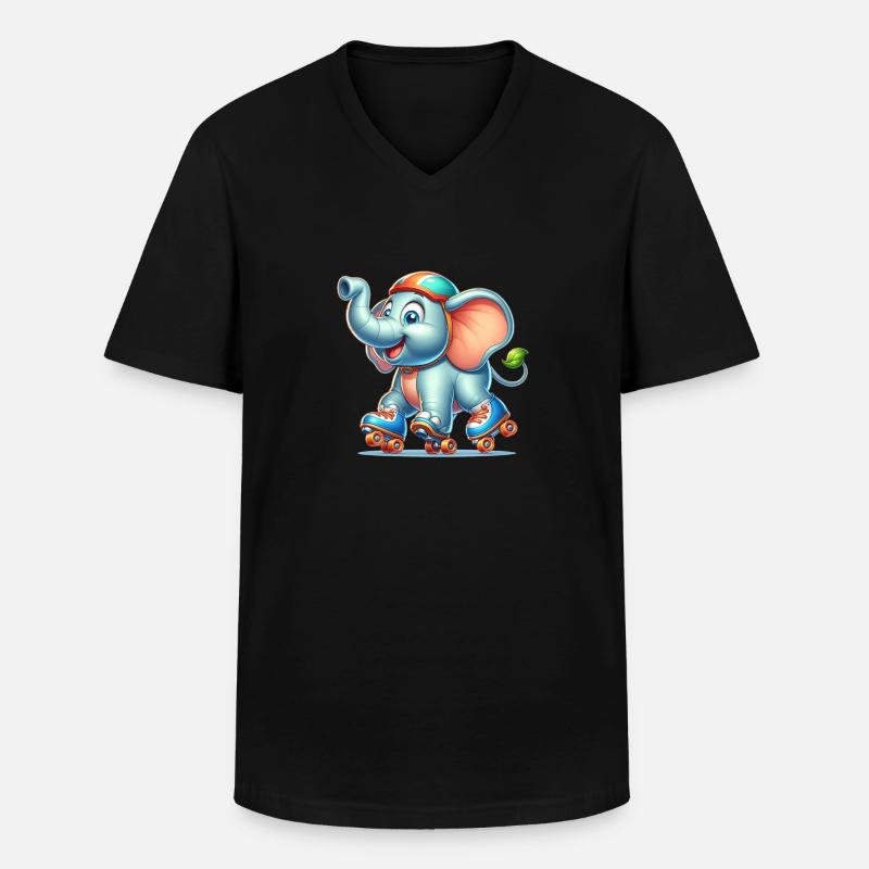 Cute Inline Skater Elephant - Männer-T-Shirt mit V-Ausschnitt - Schwarz