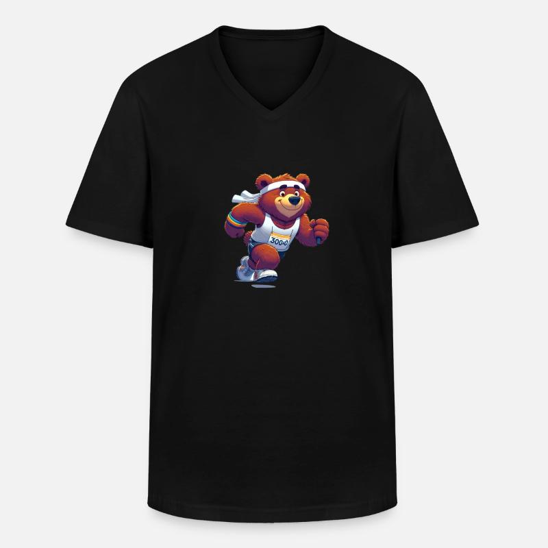 Cute Marathon Runner Bear - Männer-T-Shirt mit V-Ausschnitt - Schwarz