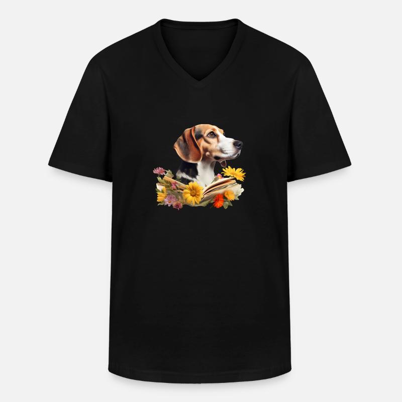 Beagle Lesen Buch - Männer-T-Shirt mit V-Ausschnitt - Schwarz