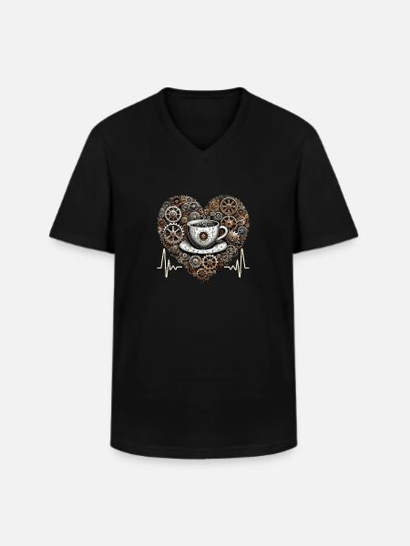 Kaffee Herzschlag Steampunk - Männer-T-Shirt mit V-Ausschnitt - Schwarz