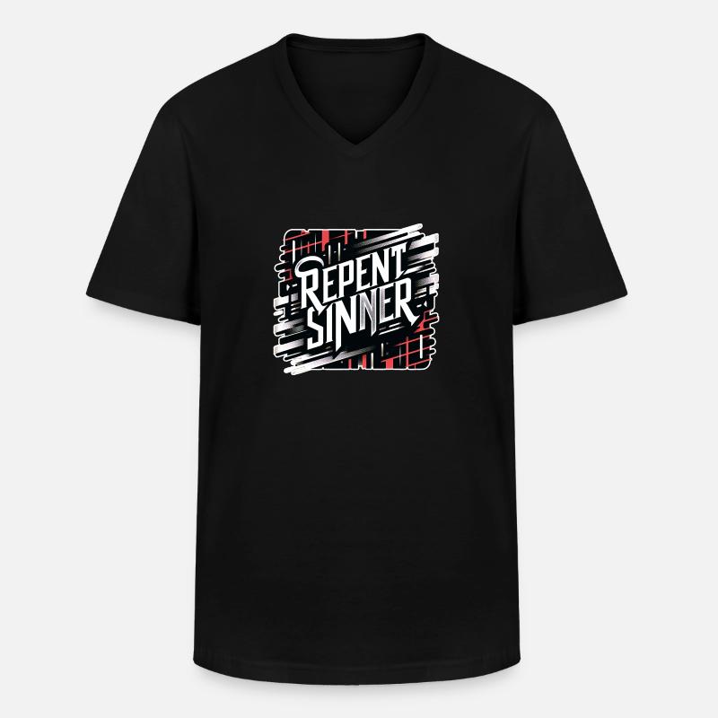 Repent Sinner 18 - Männer-T-Shirt mit V-Ausschnitt - Schwarz