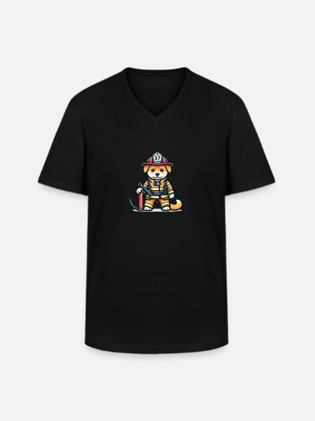 Cute Dog Firefighter - Men's V-Neck T-Shirt - black
