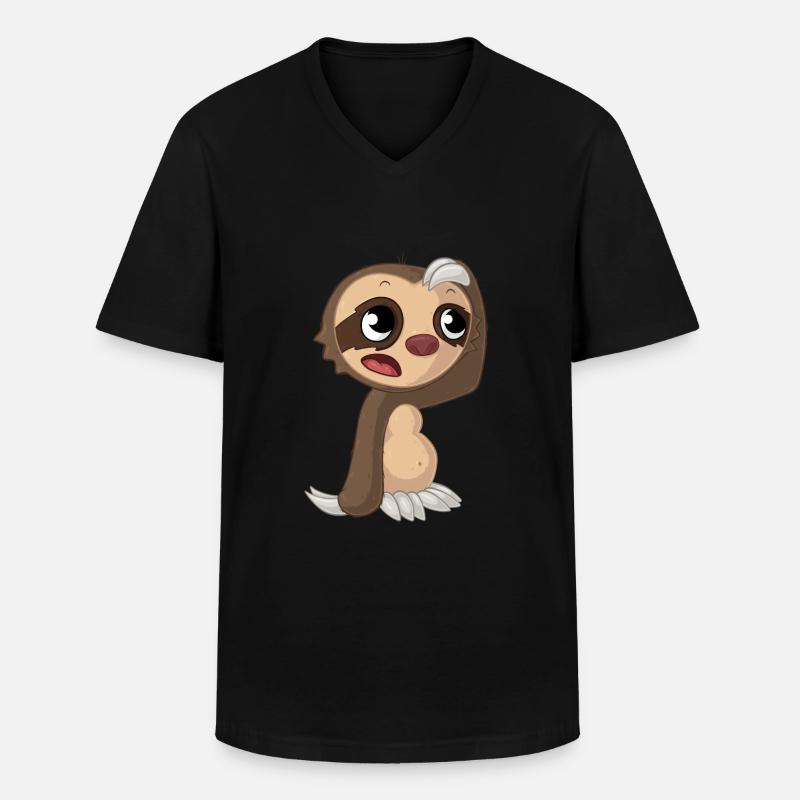 Nachdenkliches Comic Faultier - Männer-T-Shirt mit V-Ausschnitt - Schwarz