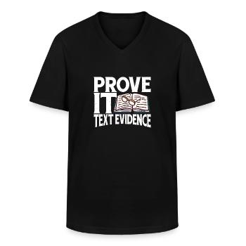 Prove It, Text Evidence 37 - Men's V-Neck T-Shirt - black - Front - AI Model Male 178 dark (178cm)