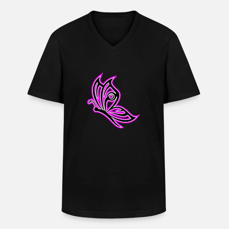 Schmetterling Pink - Männer-T-Shirt mit V-Ausschnitt - Schwarz