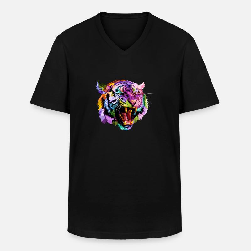 Tiger - Männer-T-Shirt mit V-Ausschnitt - Schwarz