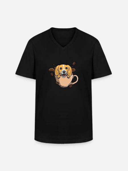 Coffee beagle - Men's V-Neck T-Shirt - black