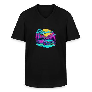 Retro German car - Men's V-Neck T-Shirt - black - Front - AI Model Male 178 dark (178cm)